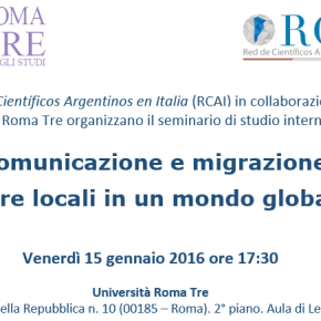 Seminario Internacional: «Comunicazione e migrazione. Culture locali in un mondo globale». El 15 de enero en Roma